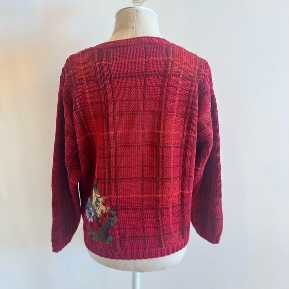 VTG Talbots Petites Womens PS Hand Knit Button Fall Cardigan Sweater Floral 90's - Picture 4 of 16